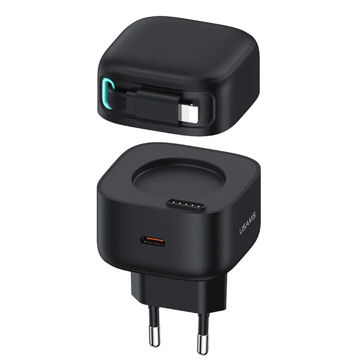 USAMS US-CC209 PD 35W GaN Wall Charger Dual USB-C Fast Charger with iP Magnetic Retractable Cable Module