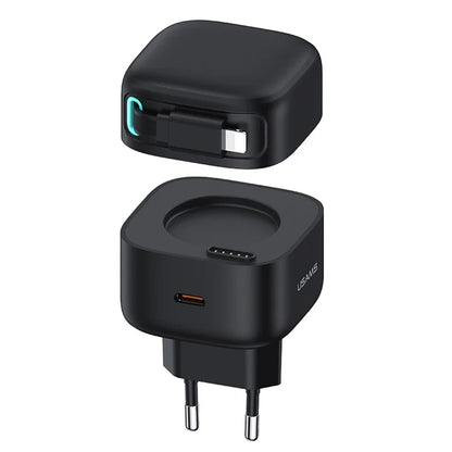 USAMS US-CC209 PD 35W GaN Wall Charger Dual USB-C Fast Charger with iP Magnetic Retractable Cable Module