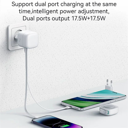 USAMS US-CC209 PD 35W GaN Wall Charger Dual USB-C Fast Charger with iP Magnetic Retractable Cable Module