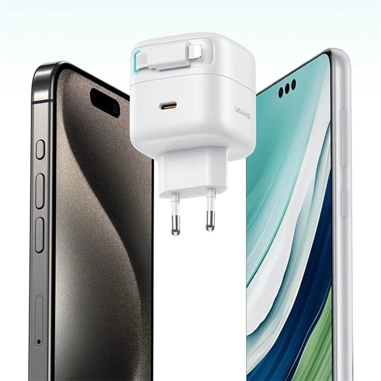 USAMS US-CC209 PD 35W GaN Wall Charger Dual USB-C Fast Charger with iP Magnetic Retractable Cable Module