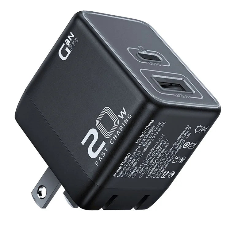 XUNDD XDCH-065 20W Fast Charging Block Type-C+USB-A GaN Power Adapter