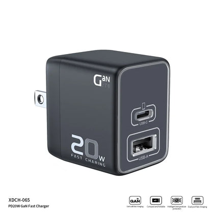 XUNDD XDCH-065 20W Fast Charging Block Type-C+USB-A GaN Power Adapter