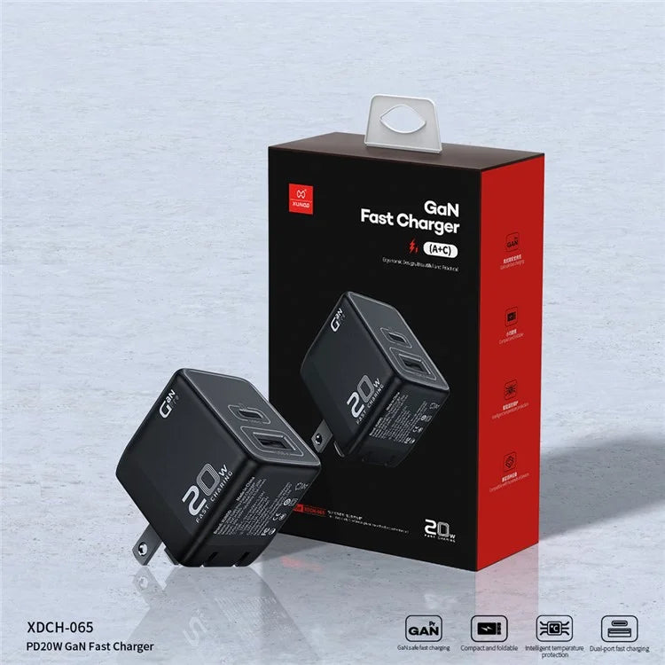XUNDD XDCH-065 20W Fast Charging Block Type-C+USB-A GaN Power Adapter
