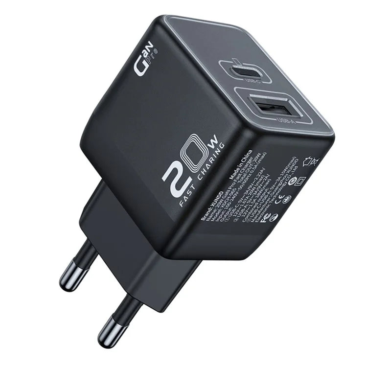 XUNDD XDCH-065 20W Fast Charging Block Type-C+USB-A GaN Power Adapter