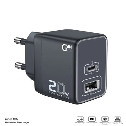 XUNDD XDCH-065 20W Fast Charging Block Type-C+USB-A GaN Power Adapter