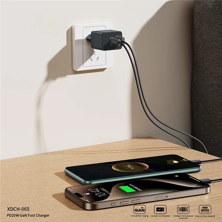 XUNDD XDCH-065 20W Fast Charging Block Type-C+USB-A GaN Power Adapter