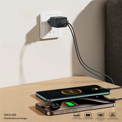 XUNDD XDCH-065 20W Fast Charging Block Type-C+USB-A GaN Power Adapter