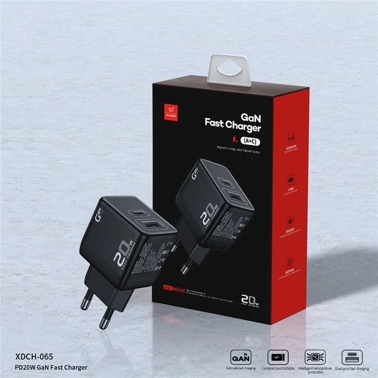 XUNDD XDCH-065 20W Fast Charging Block Type-C+USB-A GaN Power Adapter