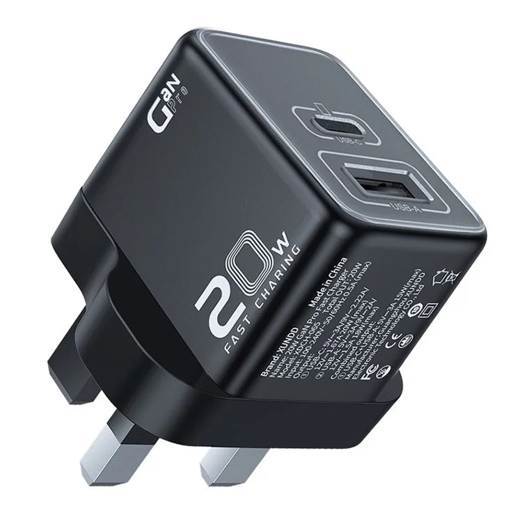 XUNDD XDCH-065 20W Fast Charging Block Type-C+USB-A GaN Power Adapter