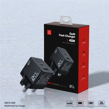 XUNDD XDCH-065 20W Fast Charging Block Type-C+USB-A GaN Power Adapter