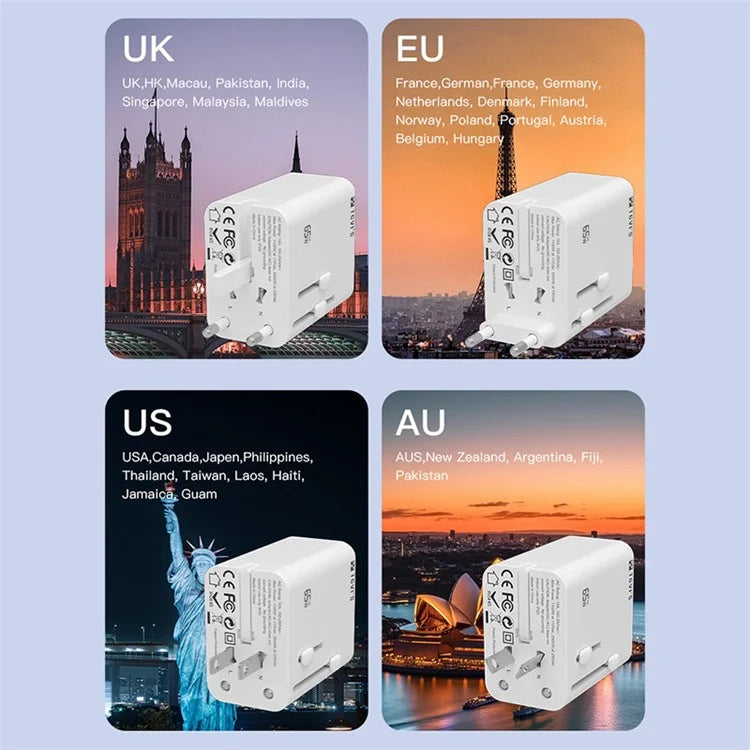 TGVIS Universal Series PD 65W Global Charger GaN Wall Charger Adapter
