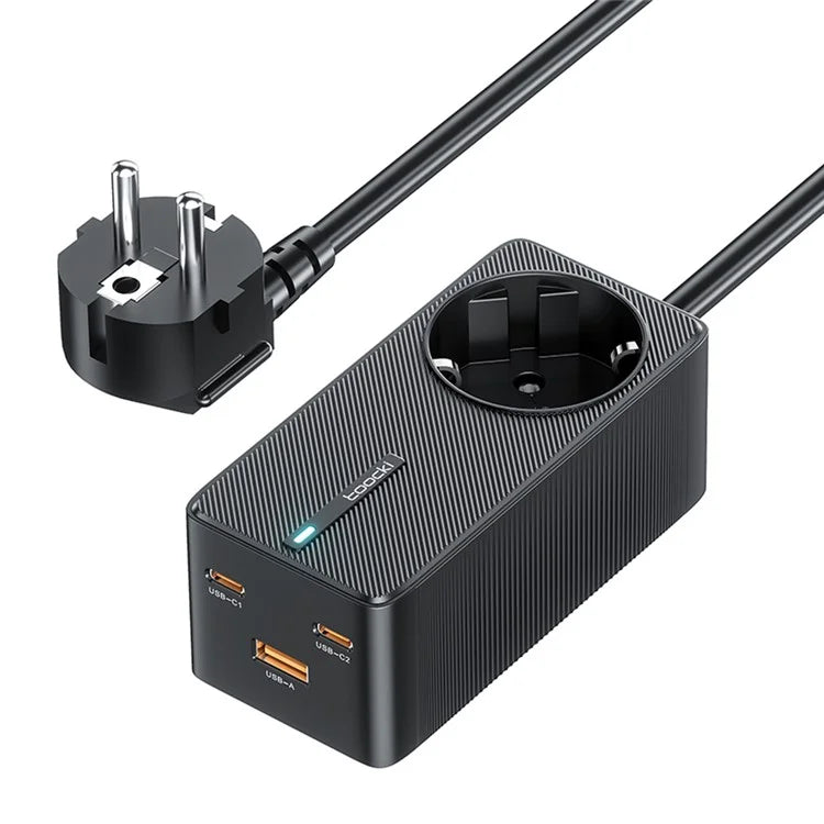 TOOCKI Dual Type-C+USB-A+AC Outlet PD 67W Fast Charging GaN Power Adapter Socket, EU Plug