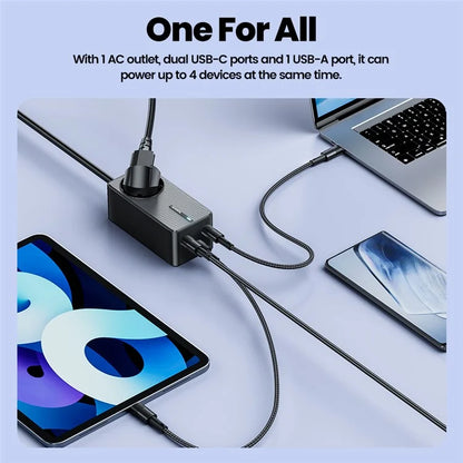 TOOCKI Dual Type-C+USB-A+AC Outlet PD 67W Fast Charging GaN Power Adapter Socket, EU Plug