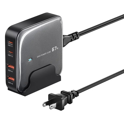 TOOCKI 2 Type-C + 2 USB-A PD 67W Fast Charging Adapter GaN Desktop Charger