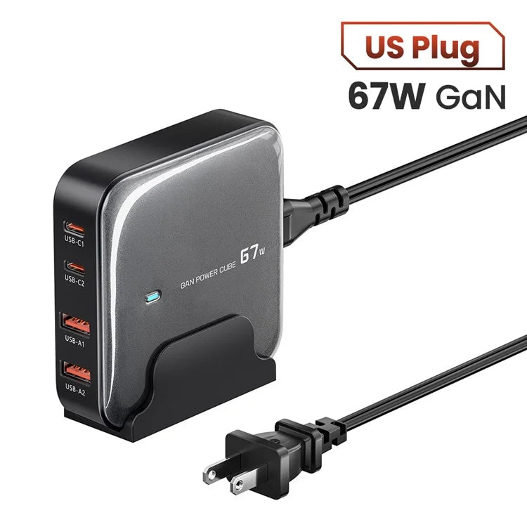 TOOCKI 2 Type-C + 2 USB-A PD 67W Fast Charging Adapter GaN Desktop Charger