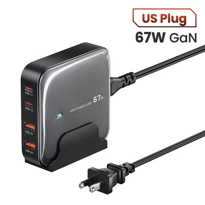 TOOCKI 2 Type-C + 2 USB-A PD 67W Fast Charging Adapter GaN Desktop Charger