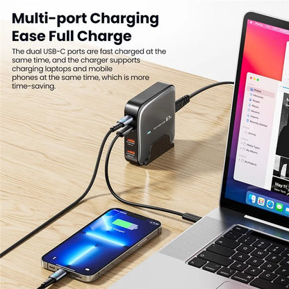 TOOCKI 2 Type-C + 2 USB-A PD 67W Fast Charging Adapter GaN Desktop Charger