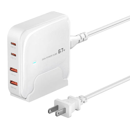TOOCKI 2 Type-C + 2 USB-A PD 67W Fast Charging Adapter GaN Desktop Charger