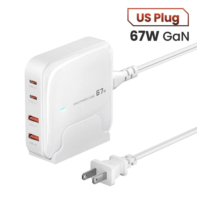 TOOCKI 2 Type-C + 2 USB-A PD 67W Fast Charging Adapter GaN Desktop Charger