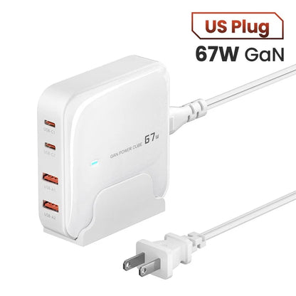 TOOCKI 2 Type-C + 2 USB-A PD 67W Fast Charging Adapter GaN Desktop Charger