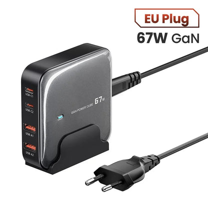 TOOCKI 2 Type-C + 2 USB-A PD 67W Fast Charging Adapter GaN Desktop Charger