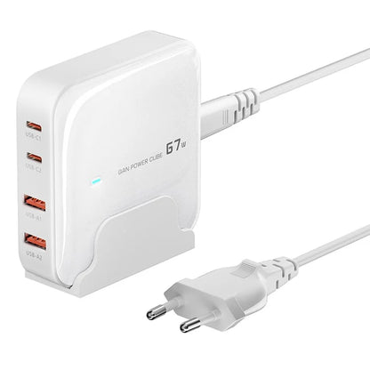 TOOCKI 2 Type-C + 2 USB-A PD 67W Fast Charging Adapter GaN Desktop Charger