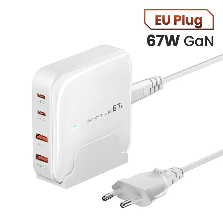 TOOCKI 2 Type-C + 2 USB-A PD 67W Fast Charging Adapter GaN Desktop Charger