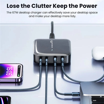 TOOCKI 2 Type-C + 2 USB-A PD 67W Fast Charging Adapter GaN Desktop Charger