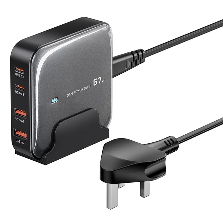 TOOCKI 2 Type-C + 2 USB-A PD 67W Fast Charging Adapter GaN Desktop Charger