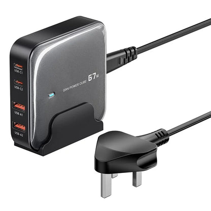 TOOCKI 2 Type-C + 2 USB-A PD 67W Fast Charging Adapter GaN Desktop Charger