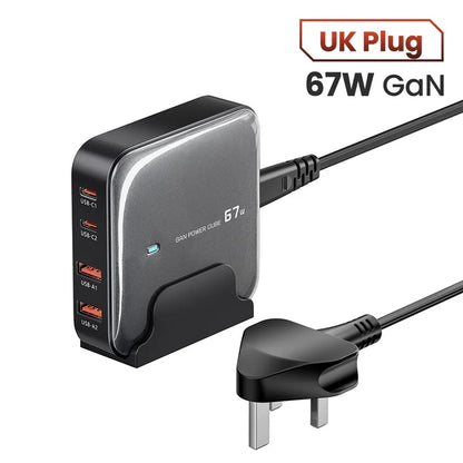 TOOCKI 2 Type-C + 2 USB-A PD 67W Fast Charging Adapter GaN Desktop Charger
