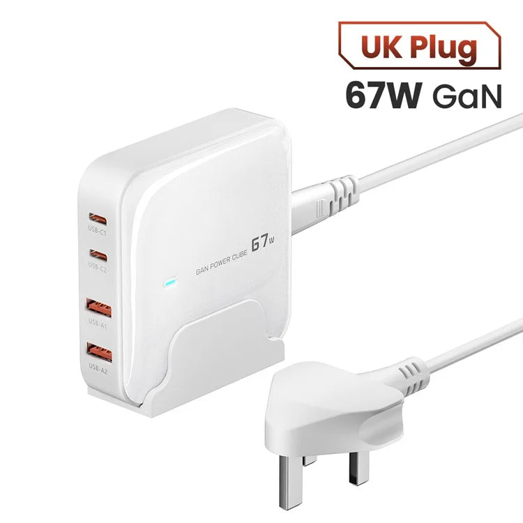 TOOCKI 2 Type-C + 2 USB-A PD 67W Fast Charging Adapter GaN Desktop Charger