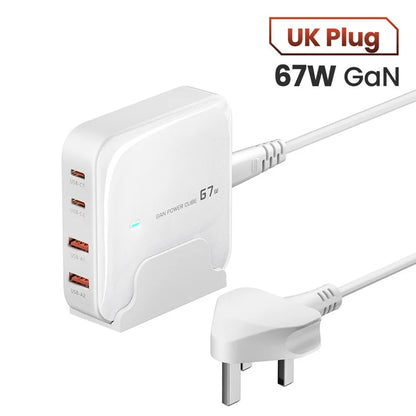 TOOCKI 2 Type-C + 2 USB-A PD 67W Fast Charging Adapter GaN Desktop Charger