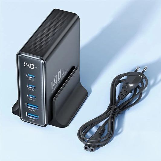 TOOCKI  TCT140-22 140W GaN Charging Station Travel Desktop Charger, 3 Type-C+2 USB-A