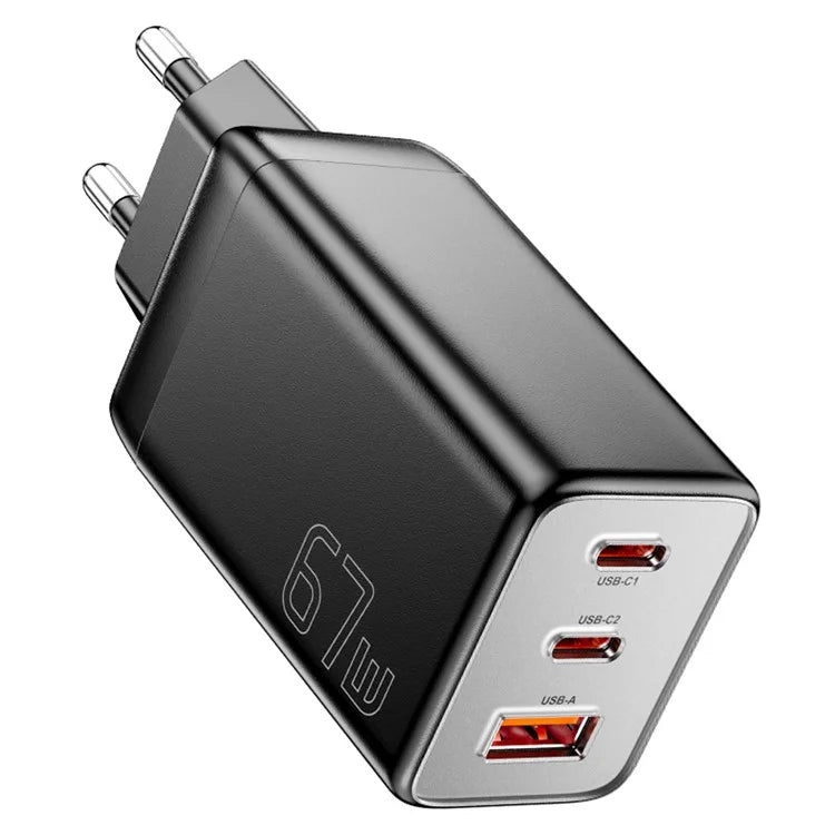 ESSAGER 67W High Power GaN Travel Adapter USB-A + 2 Type-C Portable Wall Charger