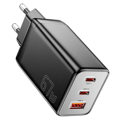 ESSAGER 67W High Power GaN Travel Adapter USB-A + 2 Type-C Portable Wall Charger