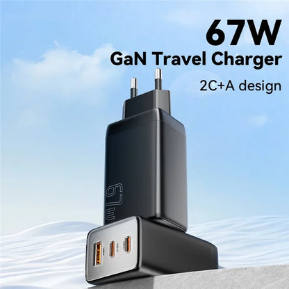 ESSAGER 67W High Power GaN Travel Adapter USB-A + 2 Type-C Portable Wall Charger