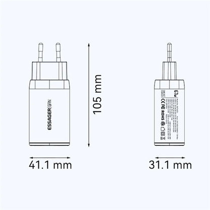 ESSAGER 67W High Power GaN Travel Adapter USB-A + 2 Type-C Portable Wall Charger