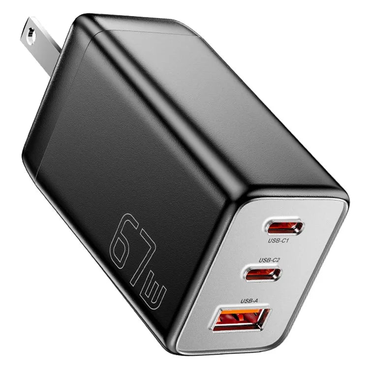 ESSAGER 67W High Power GaN Travel Adapter USB-A + 2 Type-C Portable Wall Charger