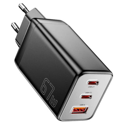 ESSAGER 67W High Power GaN Travel Adapter USB-A + 2 Type-C Portable Wall Charger