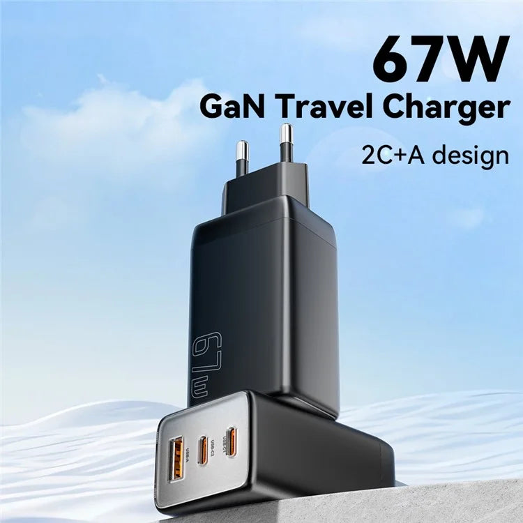 ESSAGER 67W High Power GaN Travel Adapter USB-A + 2 Type-C Portable Wall Charger