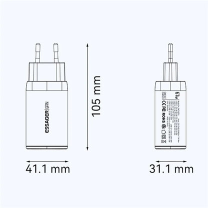 ESSAGER 67W High Power GaN Travel Adapter USB-A + 2 Type-C Portable Wall Charger