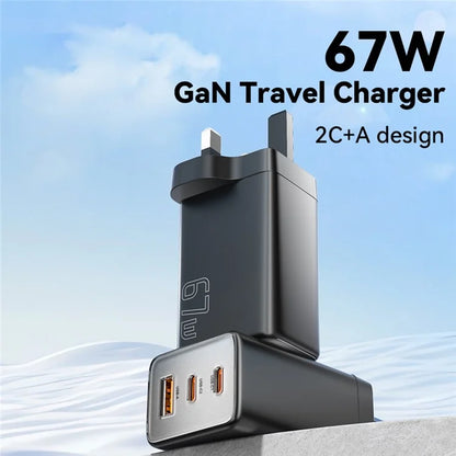 ESSAGER 67W High Power GaN Travel Adapter USB-A + 2 Type-C Portable Wall Charger