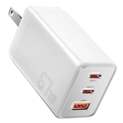 ESSAGER 67W High Power GaN Travel Adapter USB-A + 2 Type-C Portable Wall Charger