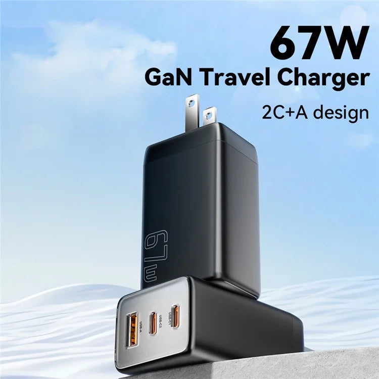 ESSAGER 67W High Power GaN Travel Adapter USB-A + 2 Type-C Portable Wall Charger