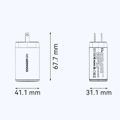 ESSAGER 67W High Power GaN Travel Adapter USB-A + 2 Type-C Portable Wall Charger