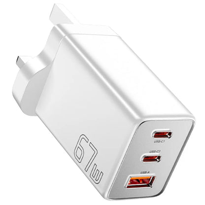 ESSAGER 67W High Power GaN Travel Adapter USB-A + 2 Type-C Portable Wall Charger