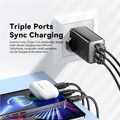 ESSAGER 67W High Power GaN Travel Adapter USB-A + 2 Type-C Portable Wall Charger