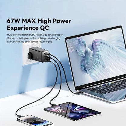 ESSAGER 67W High Power GaN Travel Adapter USB-A + 2 Type-C Portable Wall Charger