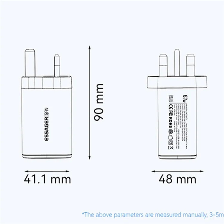 ESSAGER 67W High Power GaN Travel Adapter USB-A + 2 Type-C Portable Wall Charger